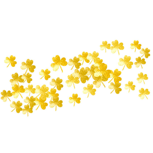 День святого Патрика с трилистником. Счастливые конфетти из трилистника. Блестящая рамка листьев клевера. Шаблон для специального бизнес-предложения, баннера, флаера. Декоративный день Святого Патрика.