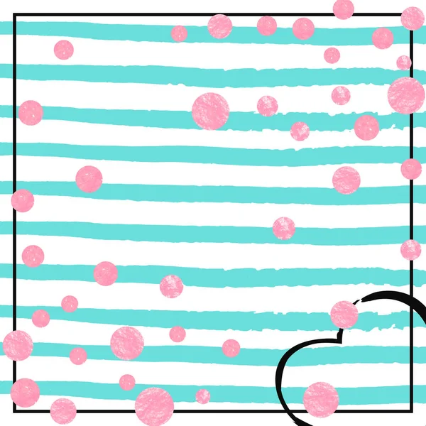在绿松石条纹上的粉红光点 带有金属火花的希尼随机序列 粉红闪点模板 用于宴会邀请函 新娘淋浴和保存邀请函日期 — 图库矢量图片