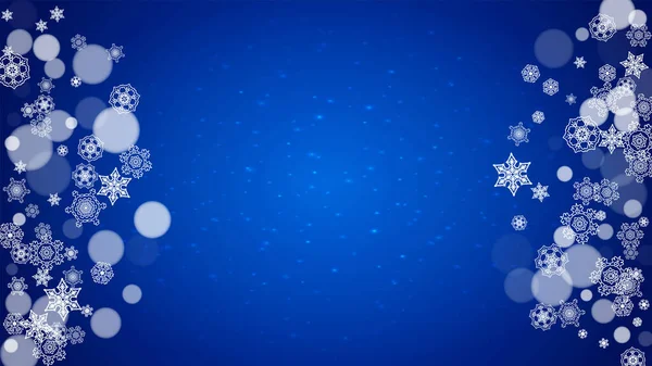 冬季边界白雪纷飞 庆祝圣诞节和新年 横向冬季边界蓝色背景的横幅 优惠券 聚会活动 落霜的雪花 — 图库矢量图片