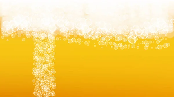 啤酒泡沫背景与现实的泡沫 餐厅菜单设计 横幅和传单的冷饮 黄色水平啤酒泡沫背景 酿酒厂设计的新鲜啤酒杯 — 图库矢量图片