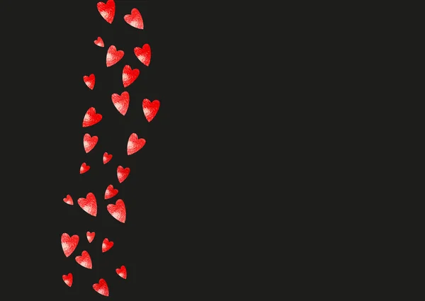 情人节的心脏边界闪烁着红色的光芒 2月14日心脏边界模板的向量Confetti 手绘手绘纹理 派对邀请 零售和广告的主题 — 图库矢量图片