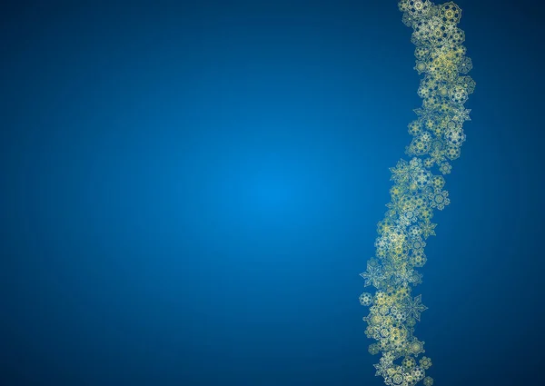 青い背景に新年の雪 金色の輝きの雪片 クリスマスと新年の雪の背景に落ちる シーズン販売のために 特別なオファー バナー カード パーティー招待 チラシ 水平方向の霜冬 — ストックベクタ