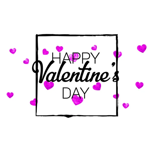 Cartão Dia Dos Namorados Com Corações Brilho Rosa Fevereiro Vector —  Vetores de Stock