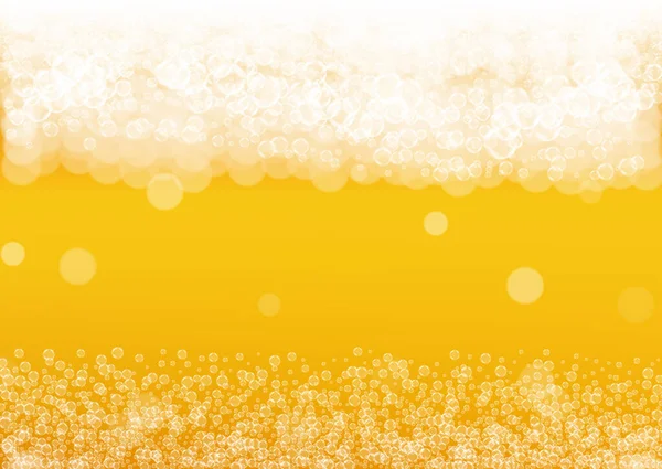啤酒泡沫背景与现实的泡沫 酒吧和酒吧菜单设计 横幅和传单用清凉液体饮料 黄色水平啤酒泡沫背景 一品脱金银花或啤酒 — 图库矢量图片