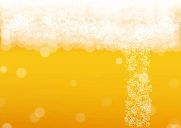 啤酒泡沫背景与现实的白色泡沫 餐厅菜单设计 横幅和传单的冷饮 黄色水平啤酒泡沫背景 酿酒厂设计的新鲜啤酒杯 — 图库矢量图片