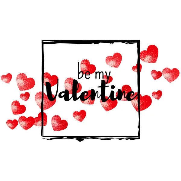 Valentines Day Card Red Glitter Hearts February 14Th Vector Confetti — Stock Vector