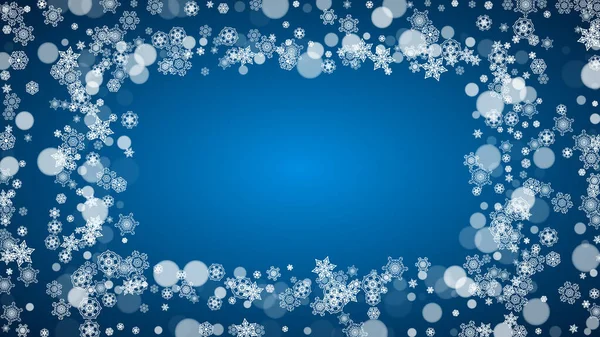 Schneeflocken Fallen Auf Blauem Hintergrund Weihnachten Und Neujahr Horizontales Thema — Stockvektor