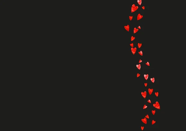 赤い輝きとバレンタインデーの国境が輝きます 2月14日 バレンタインデーボーダーテンプレート用ベクトルコンフェッティ 手描きの質感をグランジ ギフト券 バウチャー イベントのための愛のテーマ — ストックベクタ