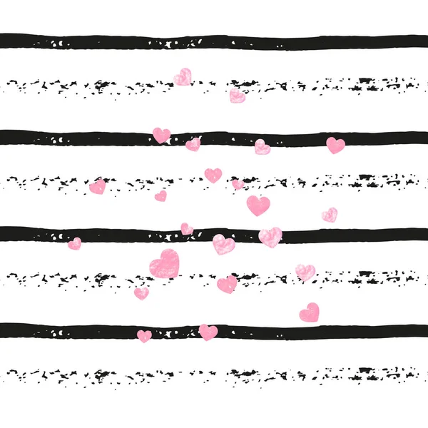 Hochzeitsglitzerkonfetti Mit Herz Auf Schwarzen Streifen Glänzende Zufällig Fallende Pailletten — Stockvektor