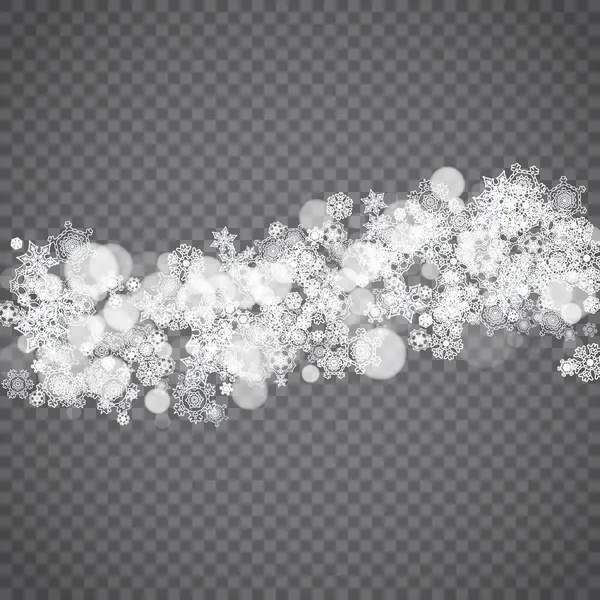 Copos Nieve Aislados Sobre Fondo Gris Transparente Ventas Invierno Diseño — Vector de stock