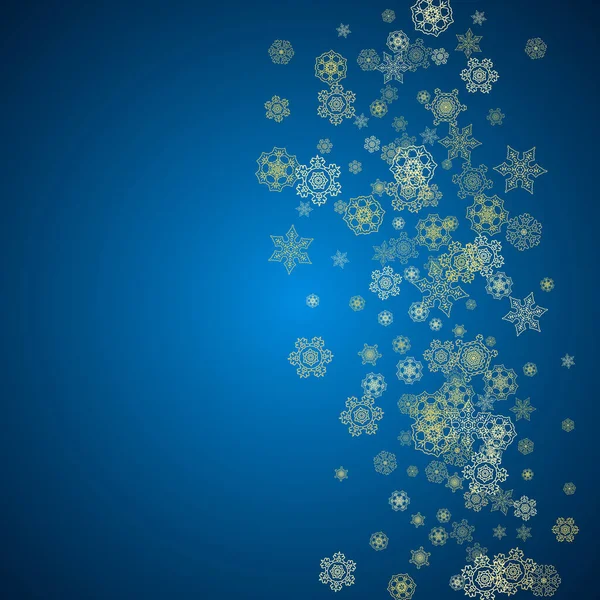 Nieve Año Nuevo Sobre Fondo Azul Copos Nieve Dorados Navidad — Vector de stock