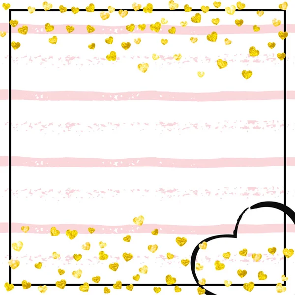 Confettis Coeur Paillettes Sur Rayures Roses Paillettes Avec Scintillement Métallique — Image vectorielle