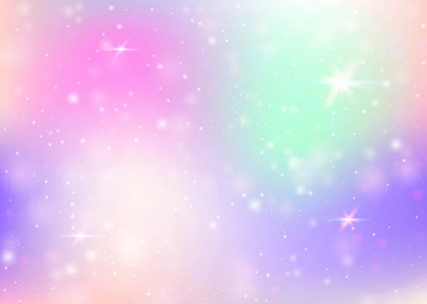 虹のメッシュと妖精の背景 プリンセスカラーの神秘的な宇宙のバナー ホログラムでファンタジーグラデーションの背景 魔法の輝きとホログラフィック妖精の背景 星とぼかし — ストックベクタ