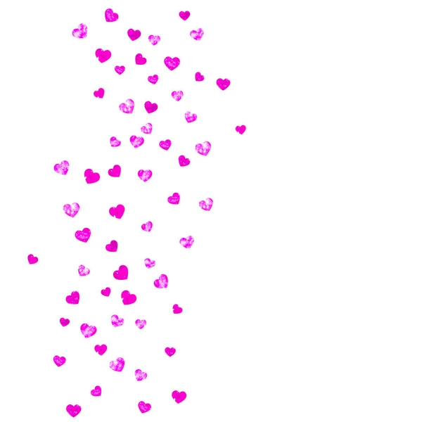 Heart Confetti Achtergrond Met Roze Glitter Valentijnsdag Vectorframe Handgetekende Textuur — Stockvector