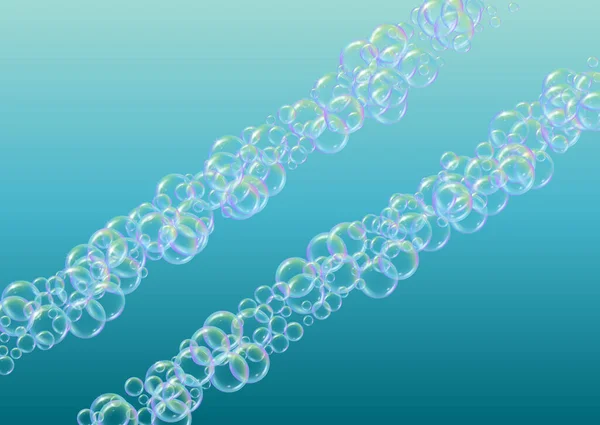 グラデーションの背景に石鹸泡 現実的な水の泡3D シャンプー泡でクールな虹色の液体泡 水平化粧チラシと招待 お風呂やシャワー用の石鹸泡 ベクトルEps10 — ストックベクタ