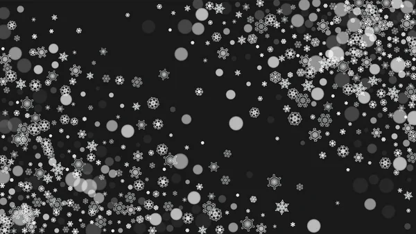 圣诞节和新年假期的雪花边境 水平雪片边缘的黑色背景 优惠券 派对活动 飘落的霜雪 — 图库矢量图片