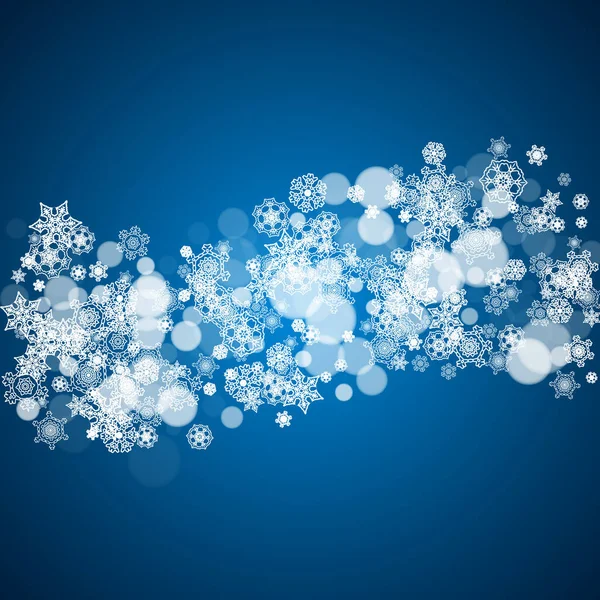 青い背景に冷たい雪の結晶を持つ新年のフレーム 冬の窓 クリスマスとお正月のギフト券 バナー チラシ 販売オファー イベント招待状のフレーム 雪と墨色 — ストックベクタ