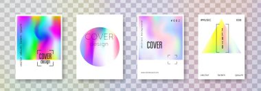 Holografik şekil ayarlandı. Soyut arka planlar. Gradyan örgülü gelecekçi holografik şekil. 90 'lar, 80' ler modası. Pankart, sunum, pankart, broşür için yanardöner grafik şablonu.