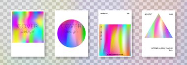 Holografik şekil ayarlandı. Soyut arka planlar. Gradyan örgülü modaya uygun holografik şekil. 90 'lar, 80' ler modası. Pankart, sunum, afiş, broşür için Pearlescent grafik şablonu.