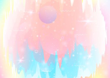 Holografik evren ve soyut gelecek arkaplanı olan evren manzarası. Gelecek eğilimli ve şekilli. Üç boyutlu sıvı. Dalgalı arızalı floresan dağ silueti. Memphis evren manzarası.