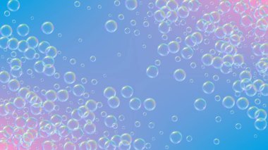 Sabun köpüğü. Deterjan köpüğü ve küvet için köpük. Şampuan. 3d vektör illüstrasyonu. Parlak köpürme ve sıçrama. Gerçekçi su çerçevesi ve sınır. Mor renkli sıvı sabun köpüğü.