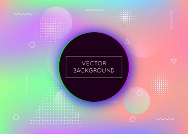 Sıvı şekilli Memphis gradyanı. Bauhaus elementli dinamik holografik sıvı. Broşür, pankart, duvar kağıdı, mobil ekran için grafiksel şablon. Plastik memphis gradyanı.