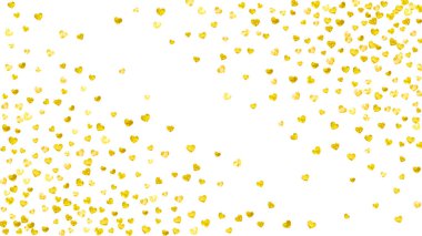 Sevgililer günü için kalp çerçevesi altın parıltısıyla. 14 Şubat günü. Kalp şablonu için vektör konfetisi. Grunge el çizimi dokusu. Poster, hediye çeki ve afiş için aşk teması.