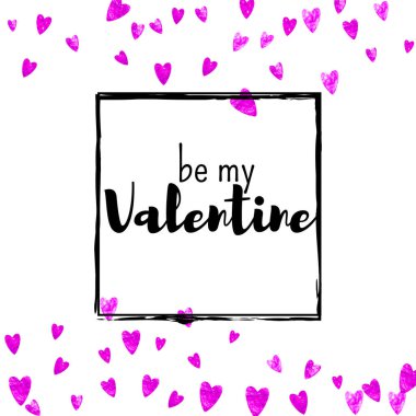 Pembe kalpli sevgililer günü kartı. 14 Şubat. Sevgililer Günü kartı şablonu için vektör konfetisi. Grunge el çizimi dokusu. Poster, hediye çeki ve afiş için aşk teması.