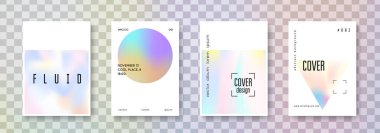 Holografik sıvı seti. Soyut arka planlar. Gradyan örgülü sıvı holografik sıvı. 90 'lar, 80' ler modası. Pankart, sunum, afiş, broşür için Pearlescent grafik şablonu.