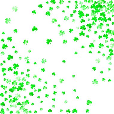 Aziz Patrick Günü için yem arkaplanı. Şanslı folyo konfetisi. Yonca yapraklarından parlak bir çerçeve. Makbuz şablonu, özel iş ilanı, afiş. Dekoratif yonca arkaplanı.