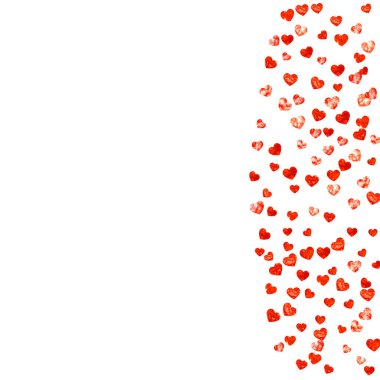 Pembe parıltılı kalp çerçevesi. Sevgililer Günü. Vektör konfetisi. El yapımı doku. Poster, hediye çeki ve afiş için aşk teması. Kalp çerçeveli düğün ve gelin şablonu.