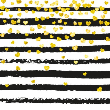 Siyah çizgili altın parıltılı konfeti. Işıltılı ve parıltılı parlak pullar. Parti daveti için altın parıltılı konfeti tasarımı, gelin partisi ve davetiye kaydet.