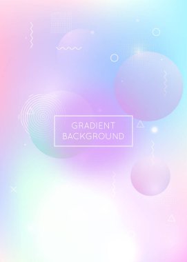 Sıvı şekilli Bauhaus arkaplanı. Gradyan memphis elementleriyle dinamik holografik sıvı. Broşür, pankart, duvar kağıdı, mobil ekran için grafiksel şablon. Neon bauhaus arkaplanı.