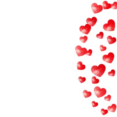 Kırmızı kalpli sevgililer günü kartı mı? 14 Şubat. Sevgililer Günü kartı şablonu için vektör konfetisi. Grunge el çizimi dokusu. Hediye kuponları, kuponlar, reklamlar, etkinlikler için aşk teması.