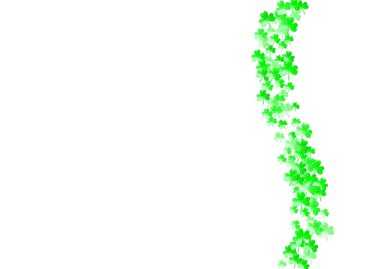 Aziz Patrick Günü için yem arkaplanı. Şanslı folyo konfetisi. Yonca yapraklarından parlak bir çerçeve. İlan şablonu, özel iş teklifi, tanıtım. Mutlu yonca arkaplanı.