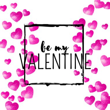 Pembe kalpli sevgililer günü kartı. 14 Şubat. Sevgililer Günü kartı şablonu için vektör konfetisi. Grunge el çizimi dokusu. Poster, hediye çeki ve afiş için aşk teması.