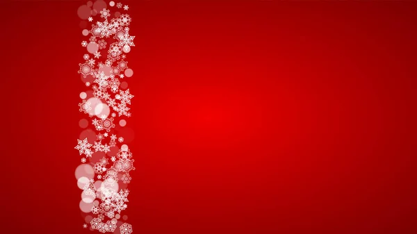 Fond Noël Avec Des Flocons Neige Blancs Sur Fond Rouge — Image vectorielle