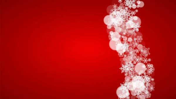 白色雪花覆盖红色背景的圣诞背景 圣诞老人的颜色 新年和圣诞节背景的宴会邀请 礼品卡 零售报价 横向冬季背景 — 图库矢量图片
