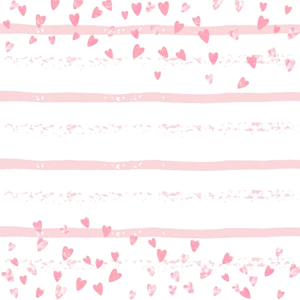 Bruiloft Glitter Confetti Met Hartjes Roze Strepen Glanzende Willekeurige Vallende — Stockvector