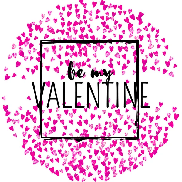 Walentynki Różowym Brokatowym Sercem Lutego Wektorowe Konfetti Walentynkowego Szablonu Karty — Wektor stockowy