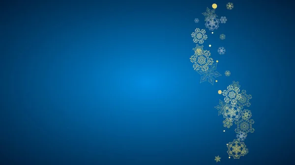 Moldura Ano Novo Com Flocos Neve Dourados Fundo Azul Horizontal —  Vetores de Stock