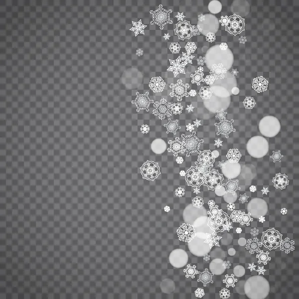 圣诞节和新年假期的雪花边境 正方形的雪花在透明的背景上 闪烁着火花 优惠券 派对活动 飘落的霜雪 — 图库矢量图片