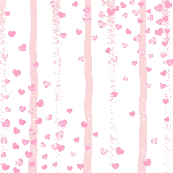 Corazones Purpurina Rosa Confeti Rayas Blancas Lentejuelas Caídas Con Brillo — Vector de stock