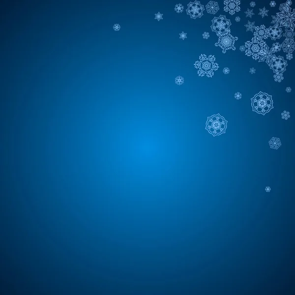 新年的雪花在蓝色的背景上闪烁着火花 冬天的主题圣诞节和新年降雪 季节性销售 派对邀请函 白霜白雪 — 图库矢量图片