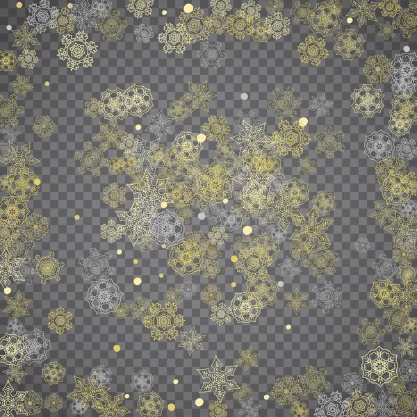 Flocons Neige Isolés Sur Fond Gris Transparent Neige Dorée Vente — Image vectorielle