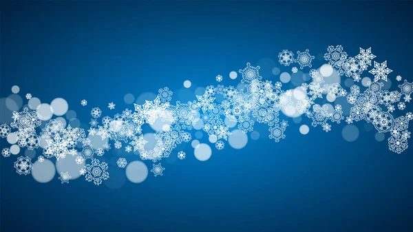 Сніжинки Падають Синій Фон Горизонтальна Тема Різдва Нового Року Морозні — стоковий вектор