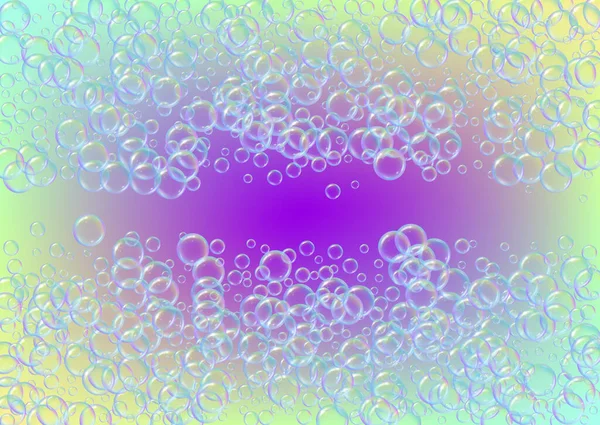 Bath Foam Gradient Background Realistic Water Bubbles Cool Rainbow Colored — Stock Vector