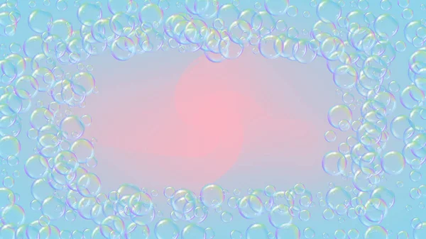 Reinigingsschuim Hellende Ondergrond Realistische Waterbellen Koele Regenboog Gekleurde Vloeibare Schuim — Stockvector
