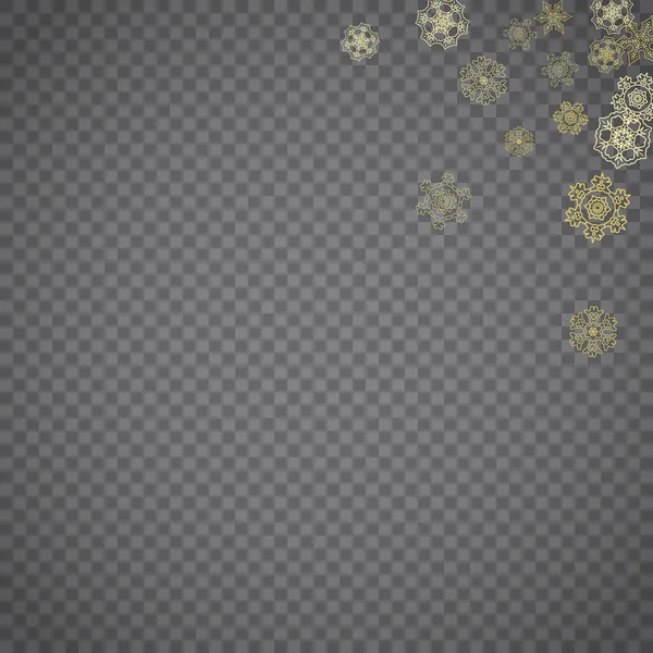 在透明的灰色背景上孤立的雪花 金色闪耀的雪 冬季销售 圣诞新年派对请帖设计 横幅销售 冬天的窗户神奇水晶隔离雪片 — 图库矢量图片