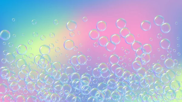 Mýdlová Pěna Pozadí Gradientu Realistické Vodní Bubliny Chladná Duhová Tekutá — Stockový vektor
